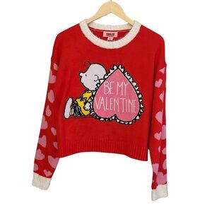 NWT Peanuts Charlie Brown Be My Valentine Sweater Red Pink Size Small
